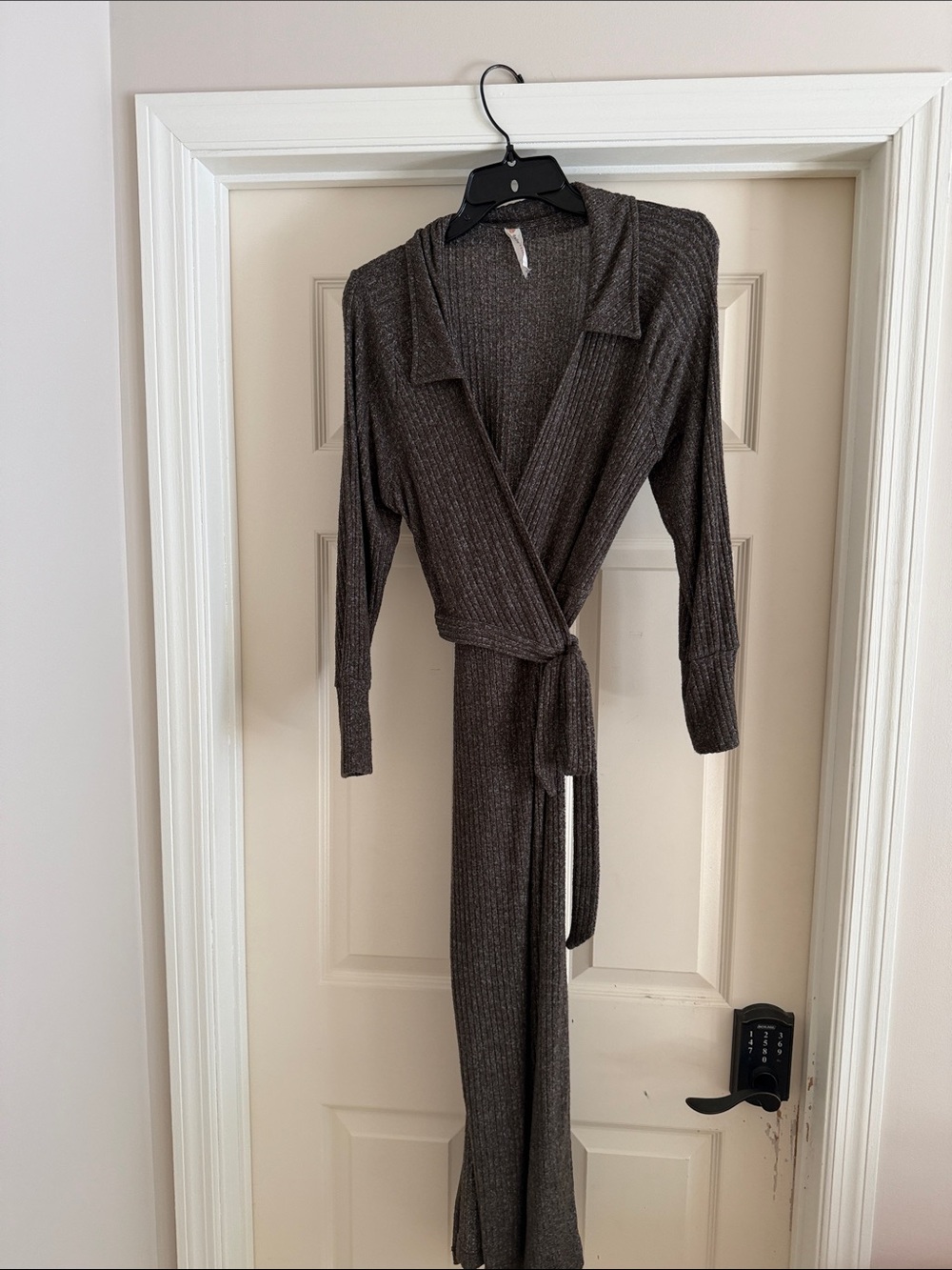 Ribbed Wrap Robe in Dark Brown